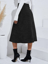 Women's Solid Color Corduroy Button Front A Line Midi Skirt