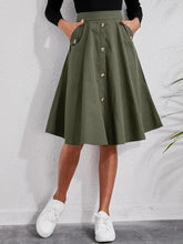 Women's Solid Color Faux Button Front Midi Length A Line Skirts