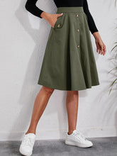 Women's Solid Color Faux Button Front Midi Length A Line Skirts