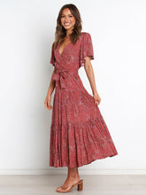 Women's Floral Print Flutter Sleeve Faux Wrap Midi Dress