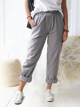Women's solid color casual elastic high waist straight trousers