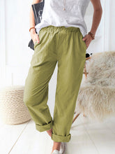 Women's solid color casual elastic high waist straight trousers