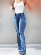 Women's High Waist Slit Hem Flare Jeans