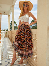 Women's Bohemian Print Elastic Waist Tie Tiered Maxi Skirt