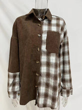 Women's Mixed Plaid And Corduroy Buttoned Top