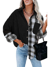 Women's Mixed Plaid And Corduroy Buttoned Top