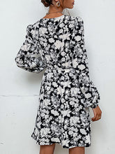 Women's Floral Print Long-sleeve Fit Waist Tie And Flare Dress