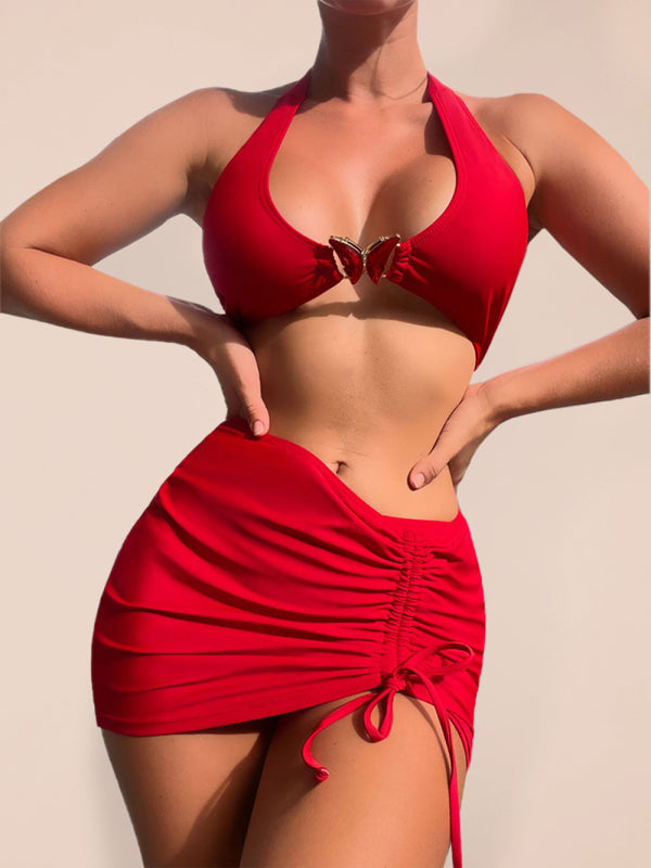 Women's Solid Color Ruched Bikini