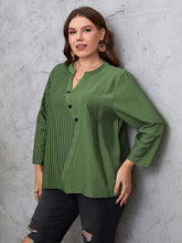 Plus size women's round neck commuter l solid color striped long sleeve top