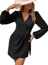 Women's Black Elegant Jacquard Long Sleeve Dress