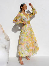 Women's V-neck long-sleeved floral long-sleeved dress