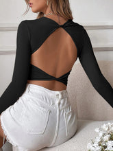 Women's Knitted Sexy Backless Cropped Long Sleeve T-Shirt