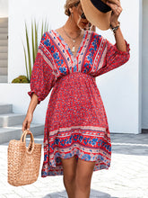 Women's Bohemian Print Mini Dress With An Open Back And A V-neck