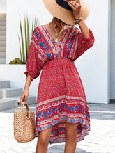 Women's Bohemian Print Mini Dress With An Open Back And A V-neck