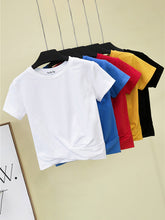 Cotton Short Sleeve Cropped Top Cross Knotted Skinny Cropped T-Shirt