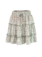 Women's Solid Color Tiered Ruffle Waist Tie Mini Skirt