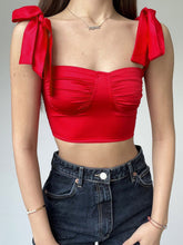 Pleated low-cut sexy strappy slim camisole with pleated neckline