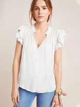 Women's Solid Color Ruffled Tie-neck Ruffled Lace Flutter-sleeve Blouse