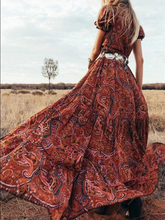 Women's Sexy Printed V-Neck Short Sleeve Bohemian Resort Dress