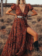 Women's Sexy Printed V-Neck Short Sleeve Bohemian Resort Dress