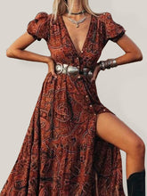 Women's Sexy Printed V-Neck Short Sleeve Bohemian Resort Dress