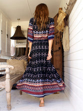 Women's Bohemian Print V-neck Long Sleeve Mixed-print Button-front Dress