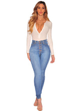 Women's Button Blouse High Waist Ankle Skinny Jeans