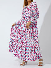 Women's Geometric Print Puff-sleeve Maxi Dress