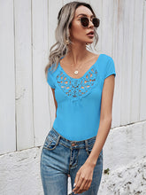 Women's Solid Color Short Sleeve Top With Lace
