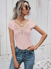 Women's Solid Color Short Sleeve Top With Lace