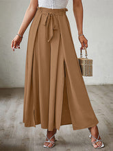 Bow loose high waist pleated wide leg pants with belt pants