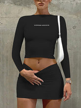 Women's Solid Color Crop Long Sleeve Top Matching Mini Skirt