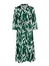 Women's Printed Cropped Sleeves Casual Mid-Length Shirt Dress