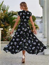 Women's Floral Print V-neck Flutter Sleeve High-low Chiffon Dress