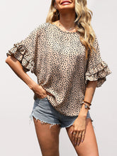 Women's Ruffle-sleeve Leopard-print Blouse