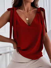 Women's Solid Color V-neck Knit Tank Top With Lace-up Bow