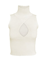 Women's Solid Color Cutout Sleeveless Sleeve Turtle Neck Rib Sweater