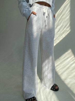 Women's Solid Color Tie High-waist Wide-leg Sweatpants
