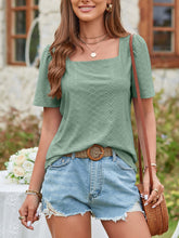 Square collar T-shirt hole hollow short-sleeved casual top