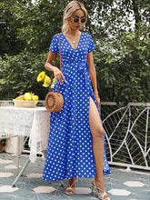 Women's Polka-dot Short Sleeve Chiffon Wrap Maxidress