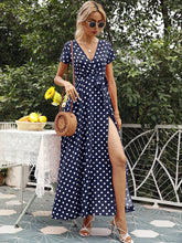 Women's Polka-dot Short Sleeve Chiffon Wrap Maxidress