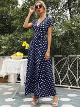 Women's Polka-dot Short Sleeve Chiffon Wrap Maxidress