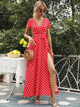 Women's Polka-dot Short Sleeve Chiffon Wrap Maxidress