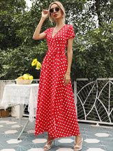 Women's Polka-dot Short Sleeve Chiffon Wrap Maxidress