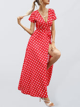 Women's Polka-dot Short Sleeve Chiffon Wrap Maxidress