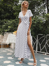 Women's Polka-dot Short Sleeve Chiffon Wrap Maxidress