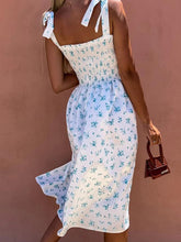 Women's Floral Print Sweetheart Neckline Tie Shoulder Tiered Maxi Dress