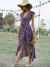 Women's Floral Print Flutter Sleeve Wrap Maxi Dress