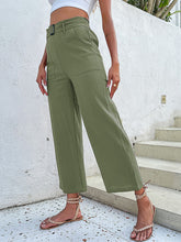 Women's Solid Color Belted Crop Wide-leg Pants