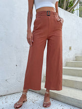 Women's Solid Color Belted Crop Wide-leg Pants